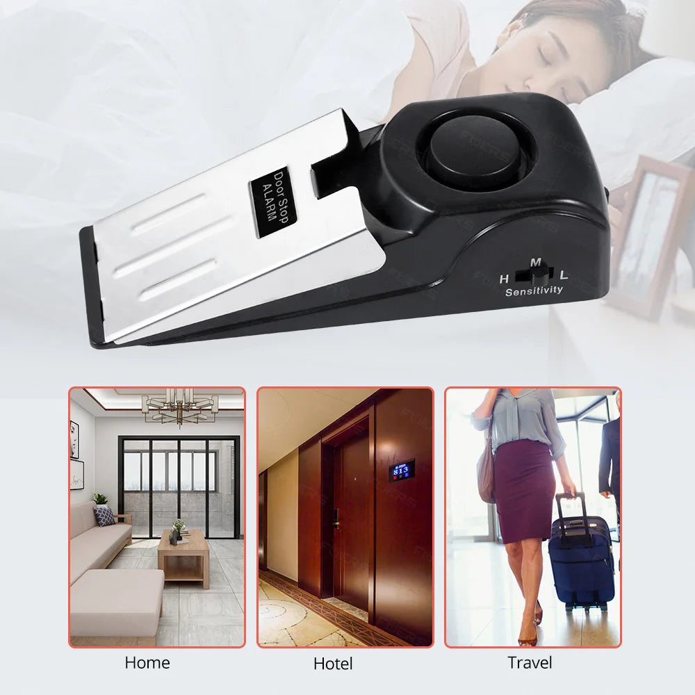 Wireless Door Stop Alarm System 120Db Loud Home Security Anti-Theft Door Block System Portable Doorstop Preasure Alarm