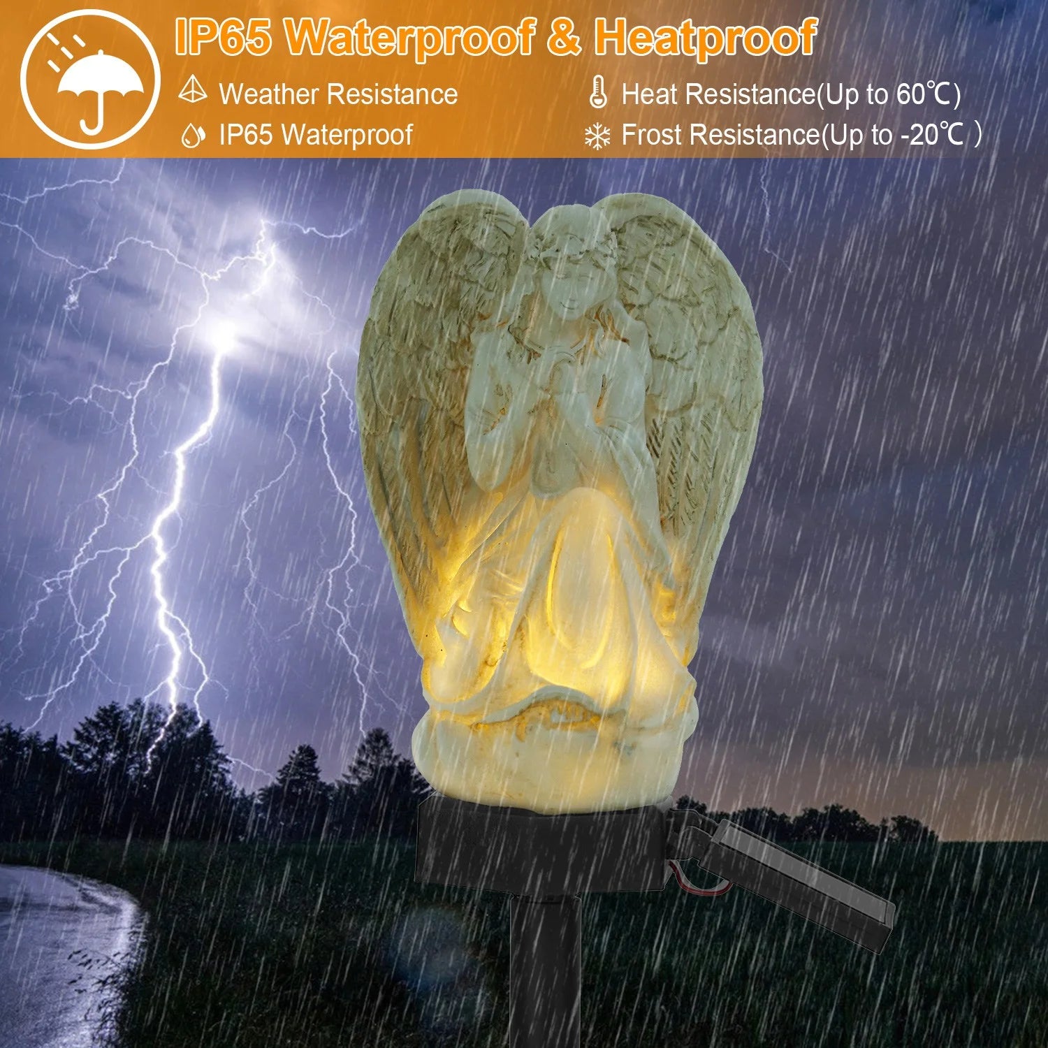 LED Solar Praying Angel Statue Decoration Angel Garden Light IP65 Waterproof Outdoor Decor for Yard Walkway Patio