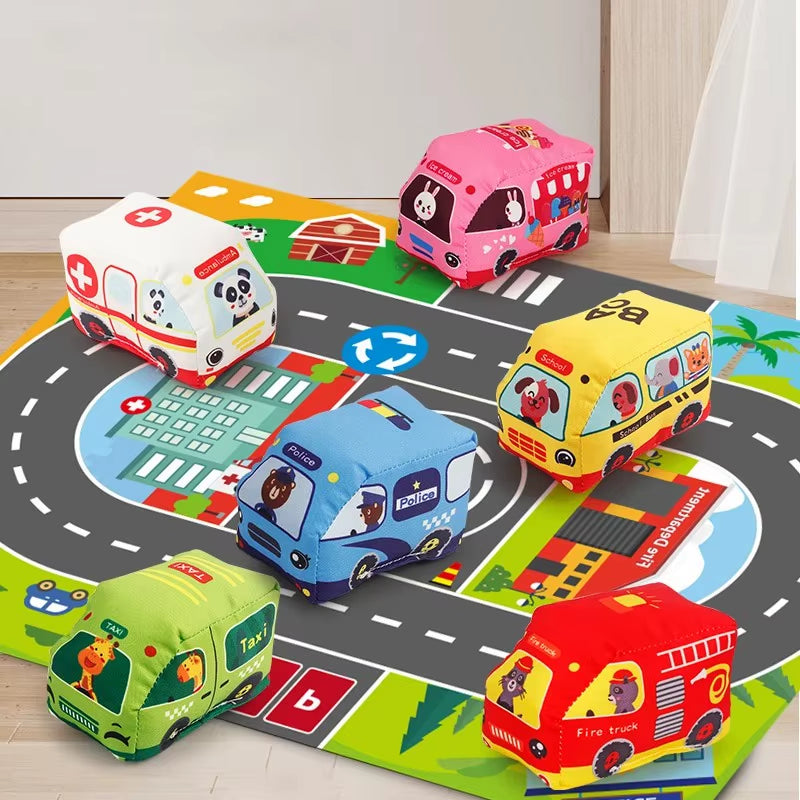 Montessori Soft Cloth Car Toy Set City Traffic Map of Road Boy Girls Educational Toy Interactive Sound Crawling Games