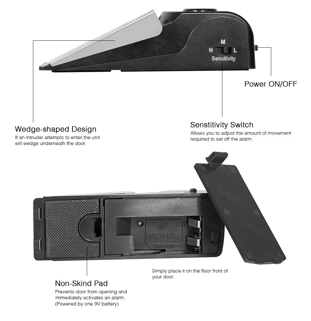 Wireless Door Stop Alarm System 120Db Loud Home Security Anti-Theft Door Block System Portable Doorstop Preasure Alarm