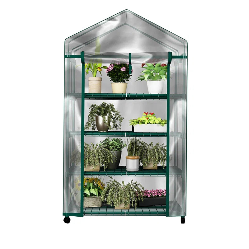 4 Tier Mini Greenhouse - Portable Greenhouse with Locking Wheels and PVC Cover for Indoor or Outdoor - 27 X 19 X 63-Inch Green House by