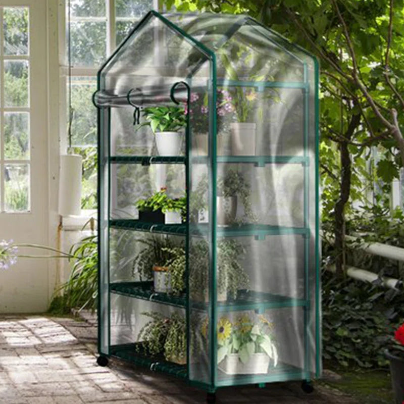 4 Tier Mini Greenhouse - Portable Greenhouse with Locking Wheels and PVC Cover for Indoor or Outdoor - 27 X 19 X 63-Inch Green House by