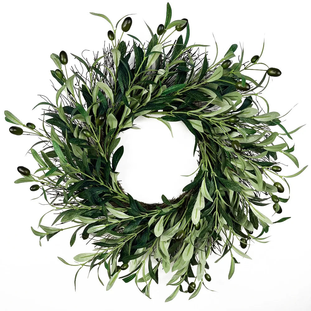 18'' Olive Wreath for Front Door Farmhouse Greenery Wreath with Olive Leaves Wreath for Indoor Outdoor Wall Wedding Home Decor