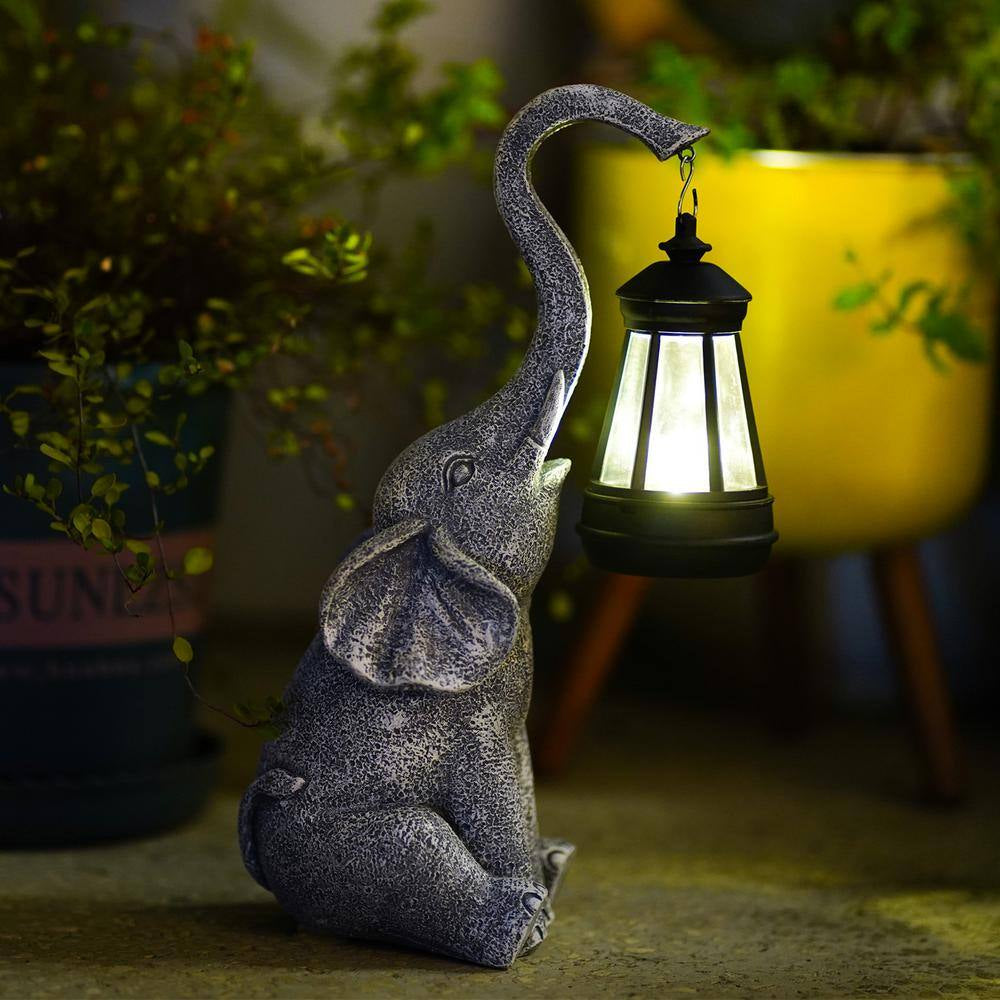 Elephant Statue with Solar Lantern - Garden Statues Yard Decor, Unique Birthday/Christmas Gifts for Women/Mom/Daughter