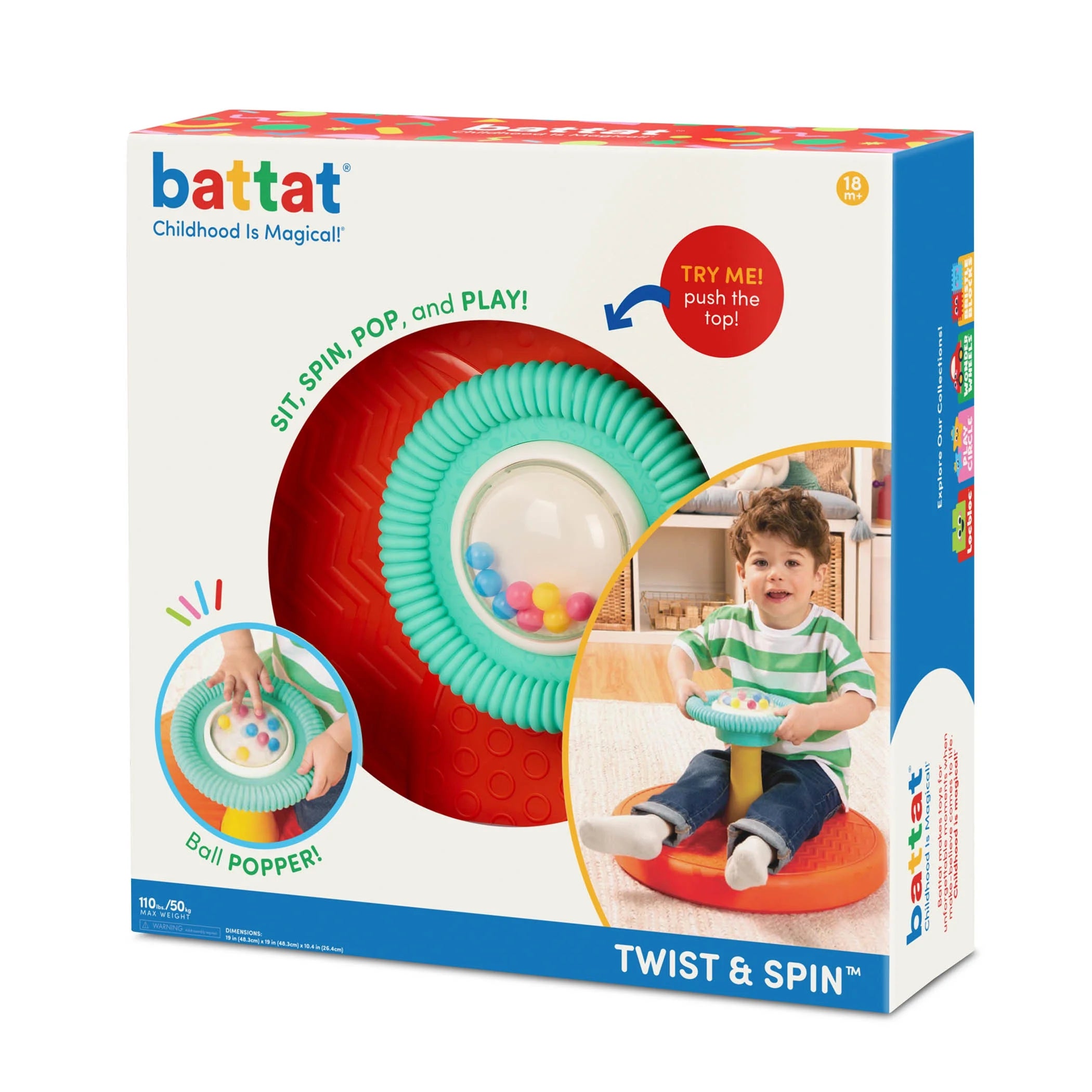 Twist & Spin Activity Toy 3 Pieces with Ball Popper, Toddler 18 Months and Preschool Toys