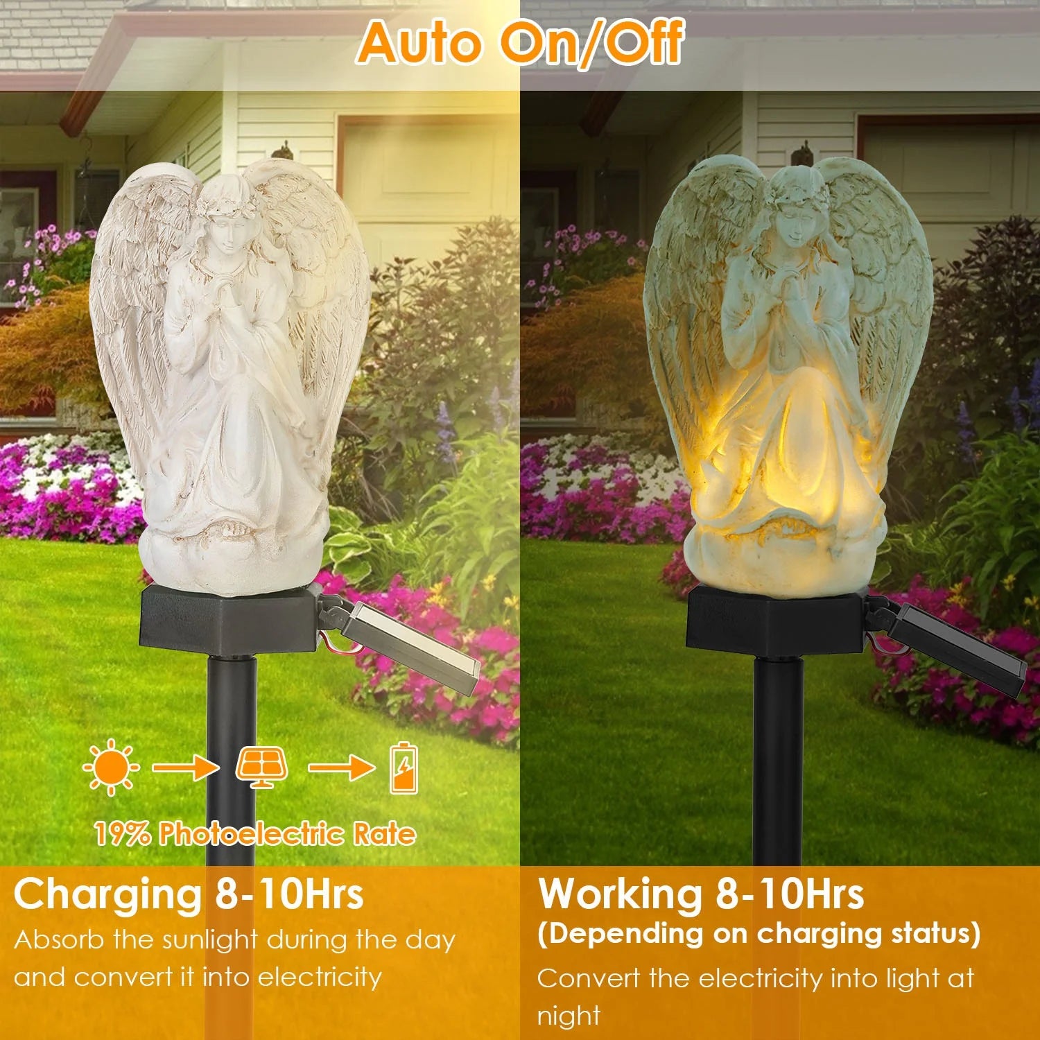 LED Solar Praying Angel Statue Decoration Angel Garden Light IP65 Waterproof Outdoor Decor for Yard Walkway Patio