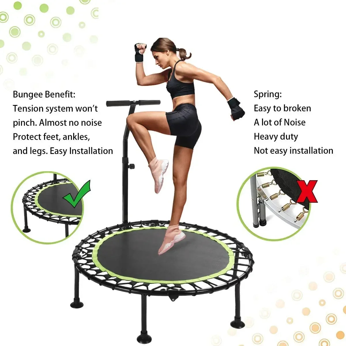 Indoor Elastic round Trampoline with Handle Fitness Gym Equipment Mini Trampoline Fitness Jumping