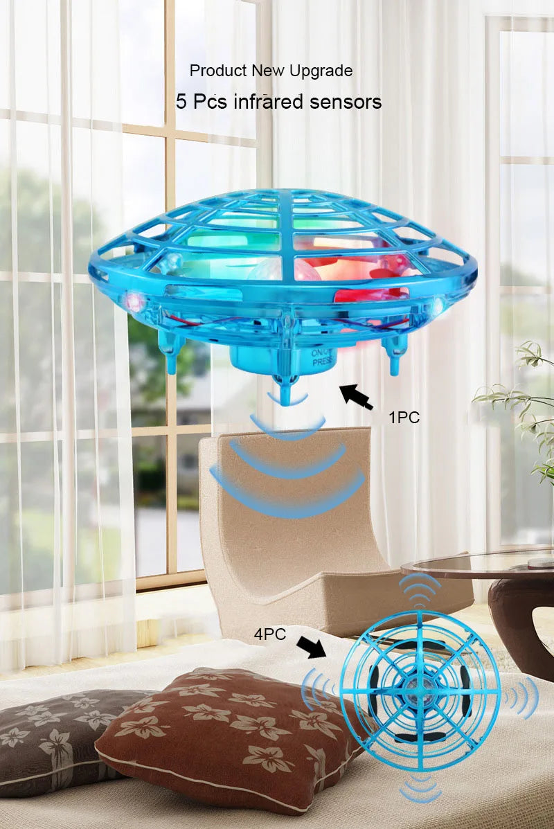 Mini RC UFO Drone with LED Light Gesture Sensing Electric Flying Quadcopter Anti-Collision Induction Dron Toys for Children