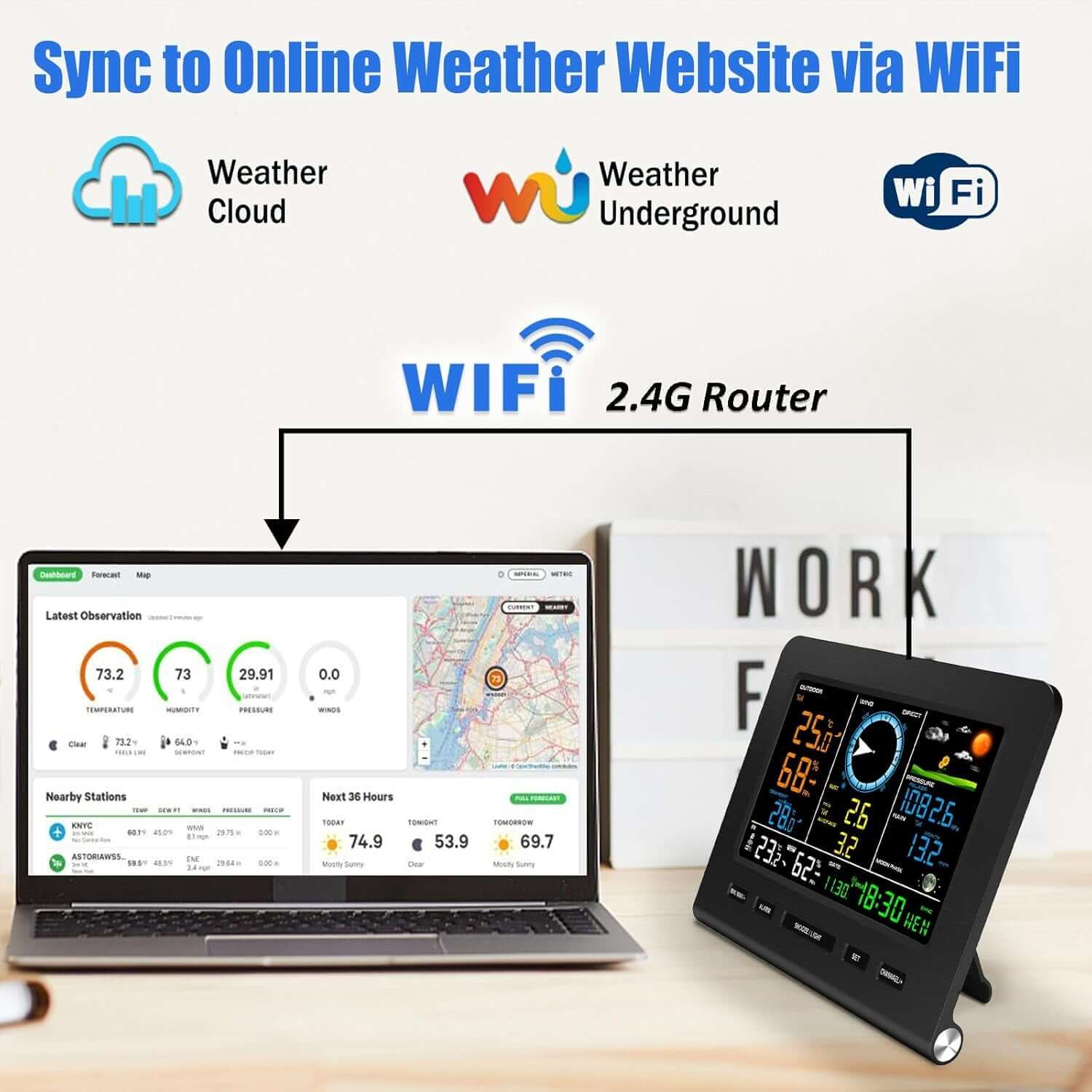 SmartWeather Pro™ – WiFi Wireless Indoor & Outdoor Weather Station with Rain, Wind & Temp Monitoring