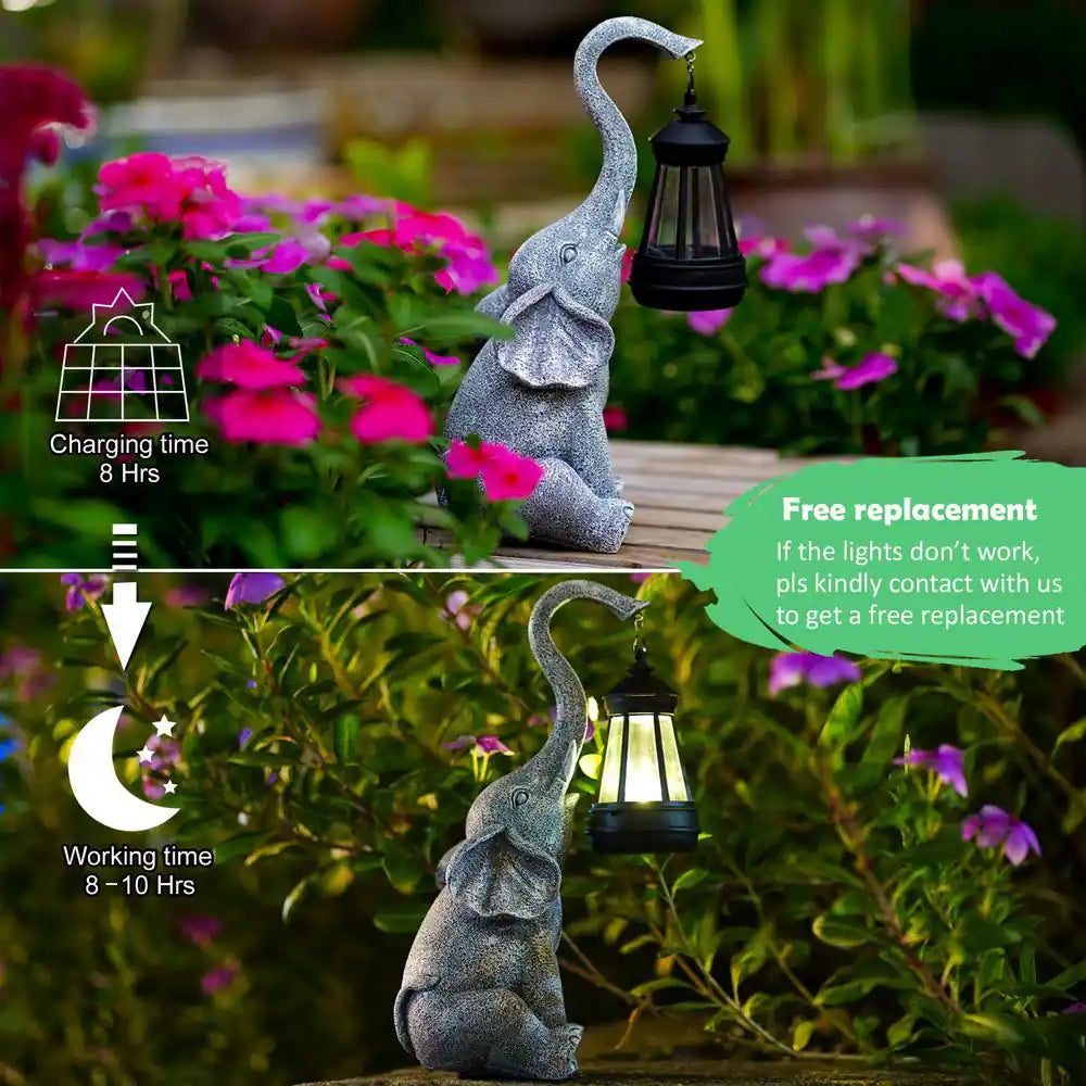 Elephant Statue with Solar Lantern - Garden Statues Yard Decor, Unique Birthday/Christmas Gifts for Women/Mom/Daughter