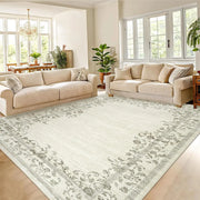 Washable Area Rug for Bedroom Farmhouse Rugs for Living Room Indoor Floral Bordered Large Rug Soft Carpet for Dining Room Office
