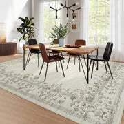 Washable Area Rug for Bedroom Farmhouse Rugs for Living Room Indoor Floral Bordered Large Rug Soft Carpet for Dining Room Office