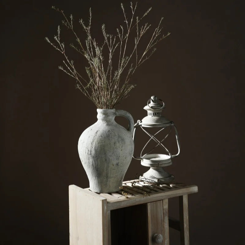 Retro and Nostalgic Handmade Ceramic Vases 25.5CM High Handmade Style Flower Vase Dried Flowers Decorative Home Decoration