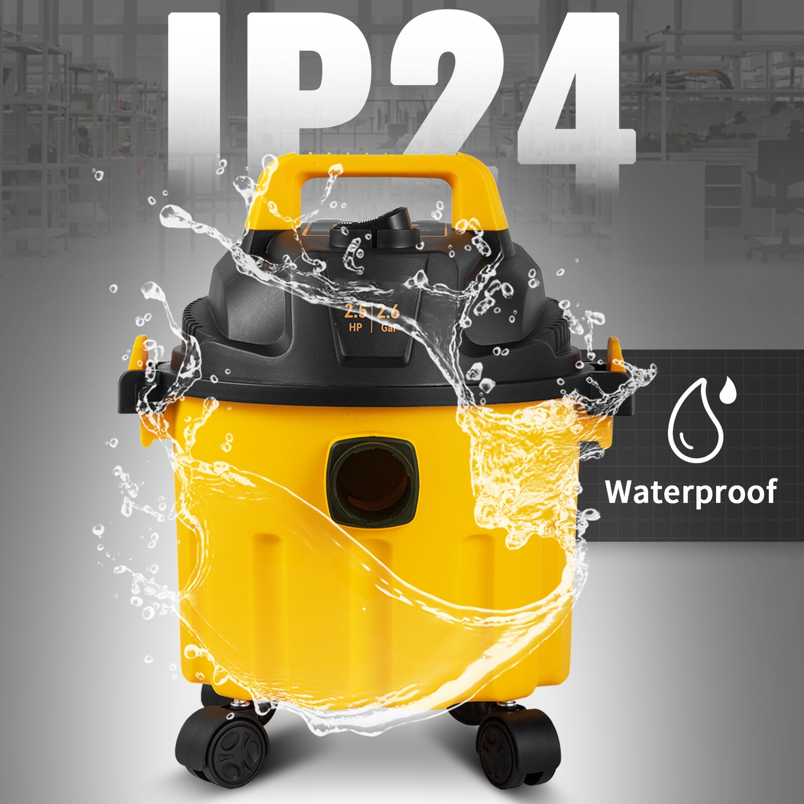 VEVOR Wet Dry Vac, 2.6 Gallon, 2.5 Peak HP, 3 in 1 Shop Vacuum with Blowing Function, Portable with Attachments to Clean Floor, Upholstery, Gap, Car, ETL Listed, Yellow