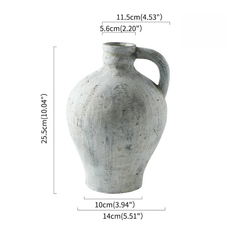 Retro and Nostalgic Handmade Ceramic Vases 25.5CM High Handmade Style Flower Vase Dried Flowers Decorative Home Decoration