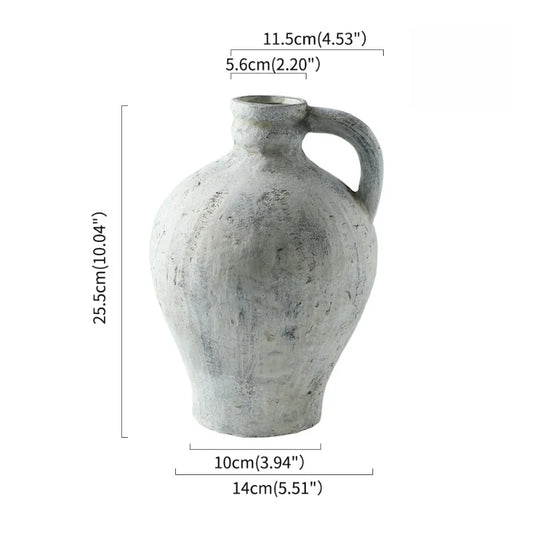 Retro and Nostalgic Handmade Ceramic Vases 25.5CM High Handmade Style Flower Vase Dried Flowers Decorative Home Decoration