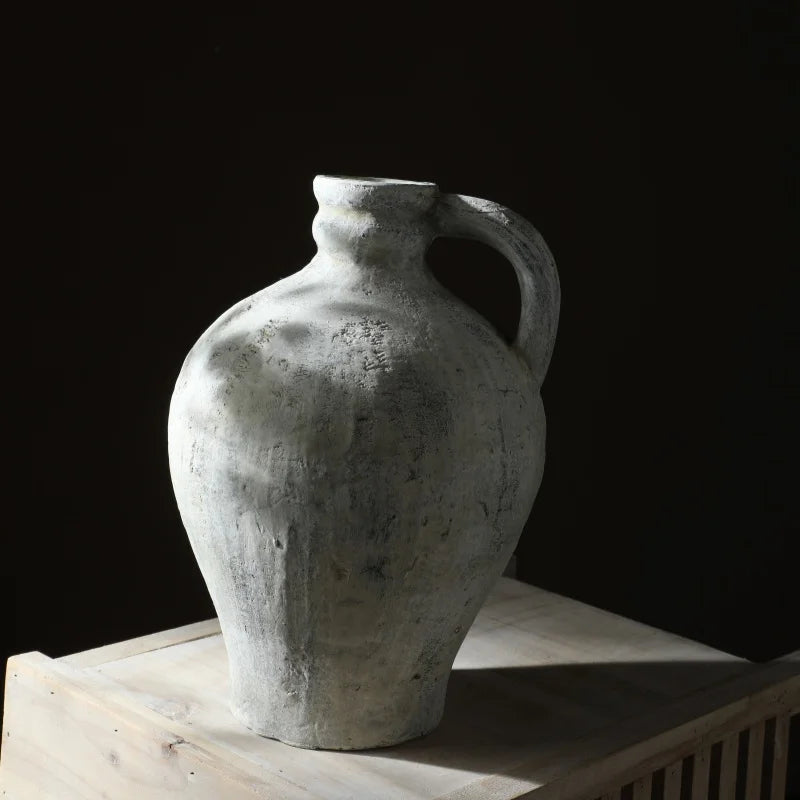 Retro and Nostalgic Handmade Ceramic Vases 25.5CM High Handmade Style Flower Vase Dried Flowers Decorative Home Decoration