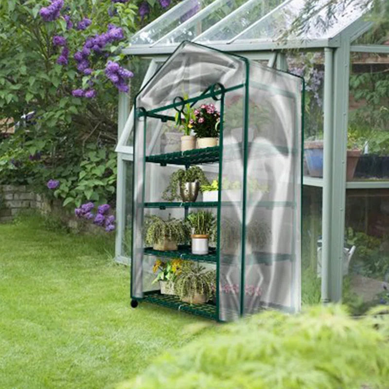 4 Tier Mini Greenhouse - Portable Greenhouse with Locking Wheels and PVC Cover for Indoor or Outdoor - 27 X 19 X 63-Inch Green House by