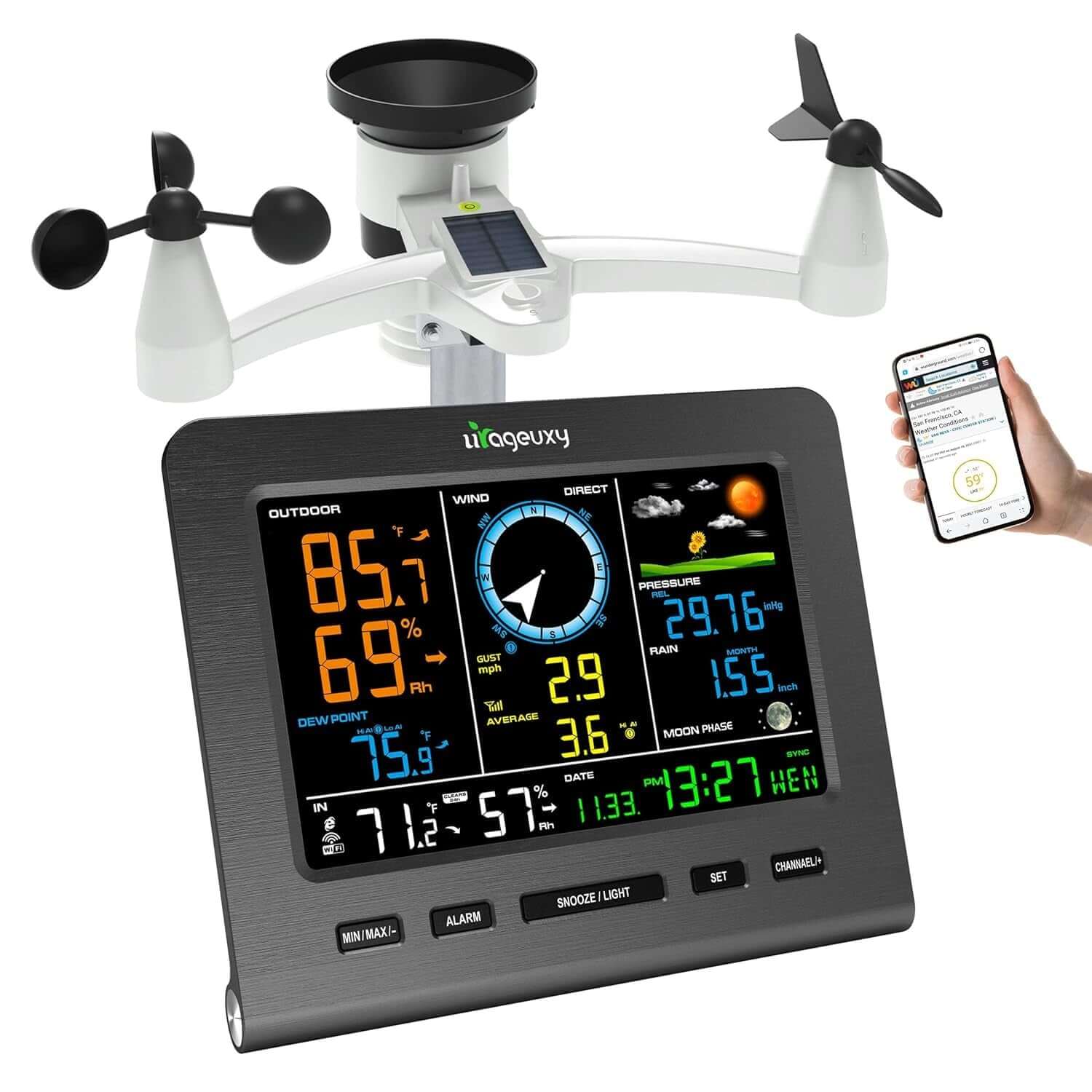SmartWeather Pro™ – WiFi Wireless Indoor & Outdoor Weather Station with Rain, Wind & Temp Monitoring