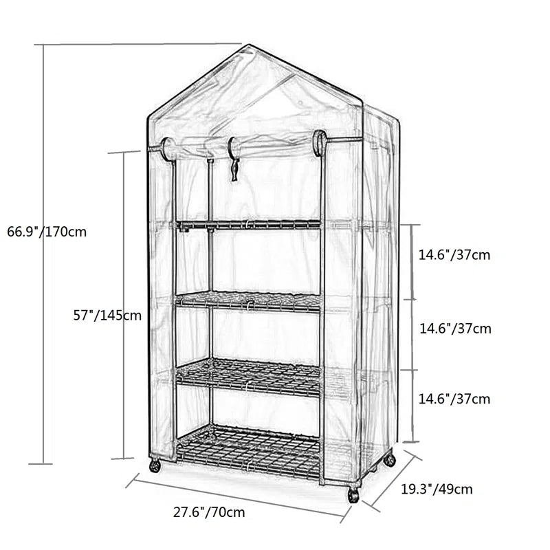 4 Tier Mini Greenhouse - Portable Greenhouse with Locking Wheels and PVC Cover for Indoor or Outdoor - 27 X 19 X 63-Inch Green House by