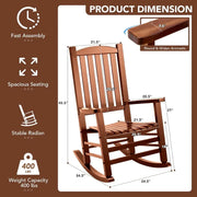 Wood Outdoor Rocking Chair, Oversized Patio Rocking Chair W/400Lbs Support & High Backrest | Porch, Lawn, Garden, Backyard, Outd