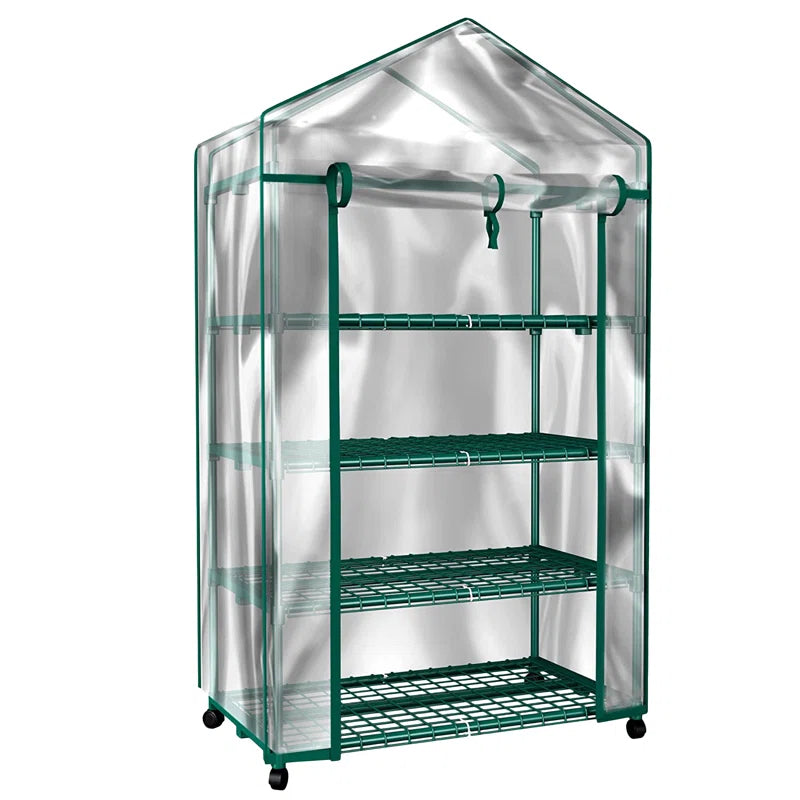 4 Tier Mini Greenhouse - Portable Greenhouse with Locking Wheels and PVC Cover for Indoor or Outdoor - 27 X 19 X 63-Inch Green House by