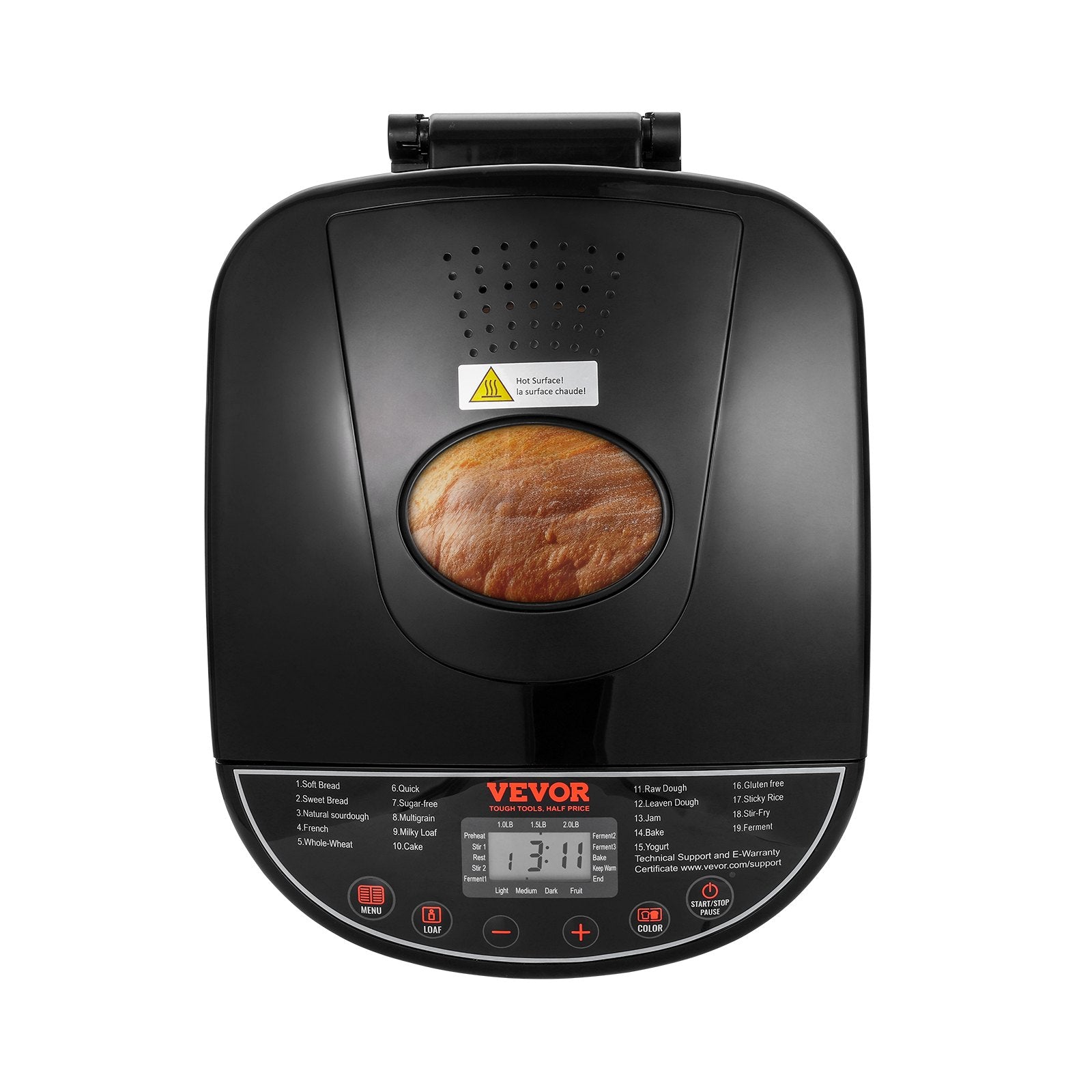 2LB 19-In-1 Bread Maker Automatic Compact Dough Machine Nonstick 3 Crust Colors