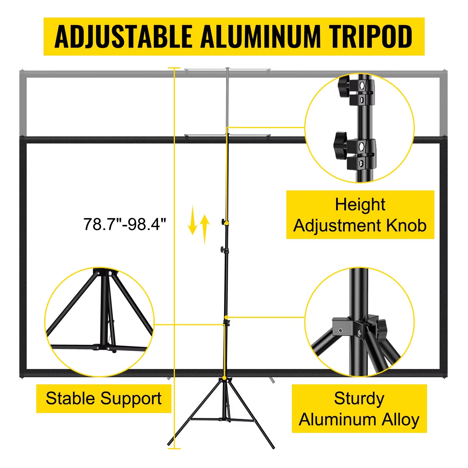 100 Inch Tripod Projector Screen with Stand 16:9 4K HD Portable Projection Home Cinema for Indoor & Outdoor Projection