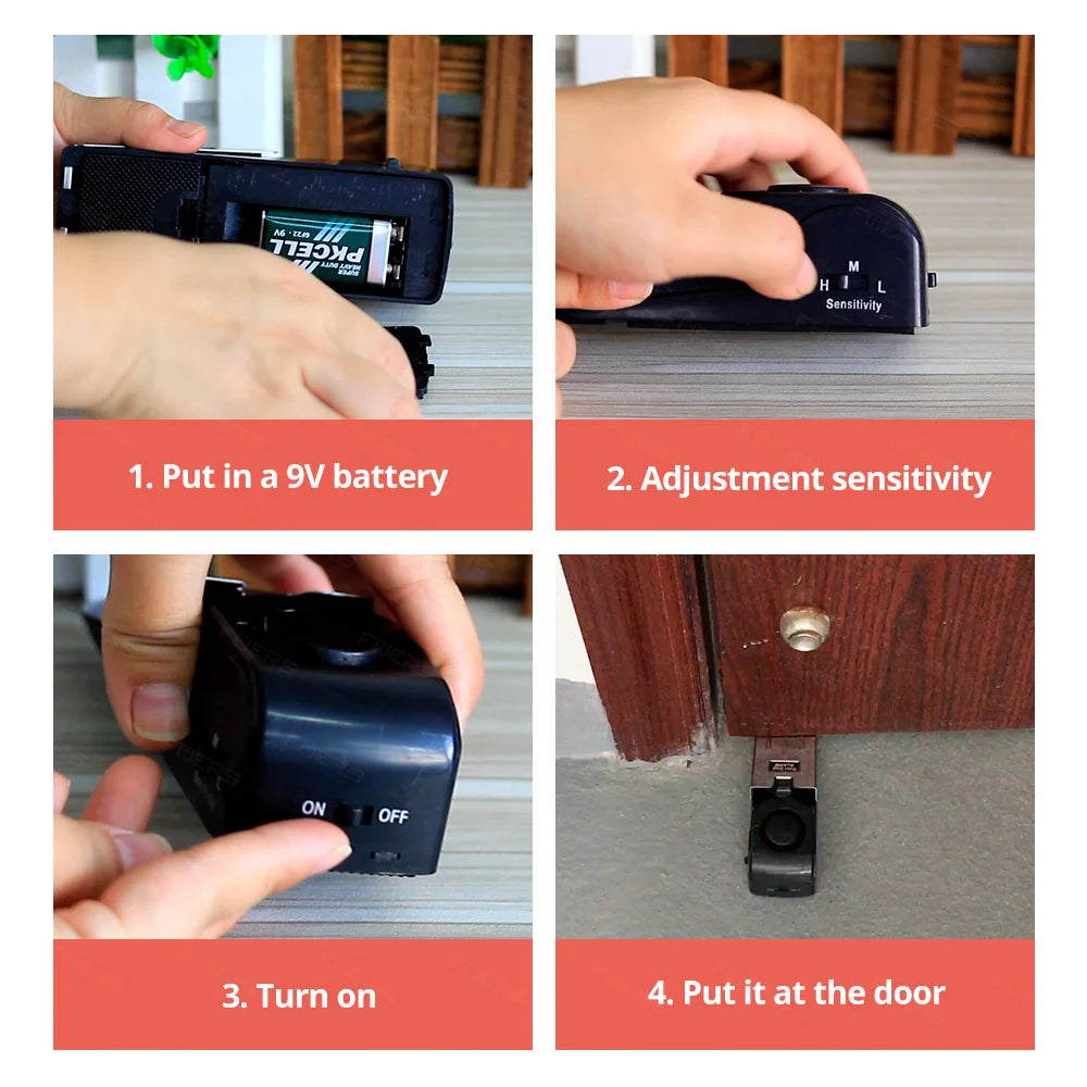 Wireless Door Stop Alarm System 120Db Loud Home Security Anti-Theft Door Block System Portable Doorstop Preasure Alarm