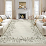 Washable Area Rug for Bedroom Farmhouse Rugs for Living Room Indoor Floral Bordered Large Rug Soft Carpet for Dining Room Office