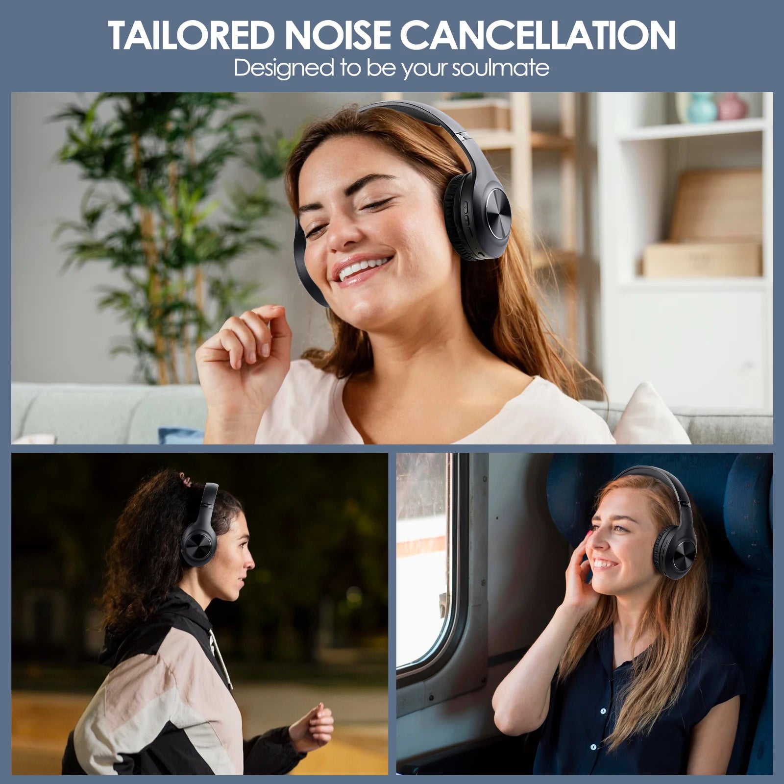JH-ANC923 Active Noise Cancelling Wireless Headset Foldable Over-Ear Bluetooth Headphones with Mic Hifi Stereo Deep Bass