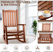 Wood Outdoor Rocking Chair, Oversized Patio Rocking Chair W/400Lbs Support & High Backrest | Porch, Lawn, Garden, Backyard, Outd