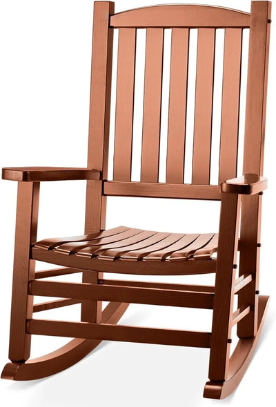 Wood Outdoor Rocking Chair, Oversized Patio Rocking Chair W/400Lbs Support & High Backrest | Porch, Lawn, Garden, Backyard, Outd