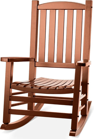 Wood Outdoor Rocking Chair, Oversized Patio Rocking Chair W/400Lbs Support & High Backrest | Porch, Lawn, Garden, Backyard, Outd