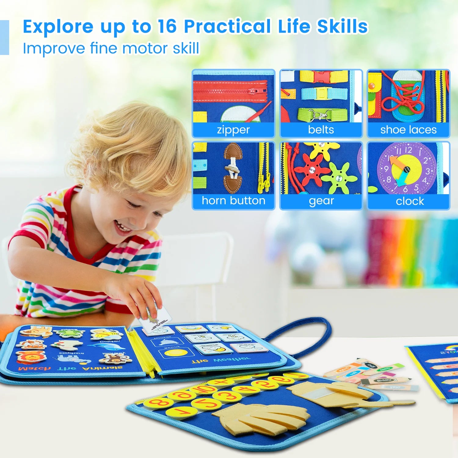 Busy Board Montessori Sensory Toys Autism Educational Travel Toys Preschool Activities Learning Fine Motor Skills for Kids