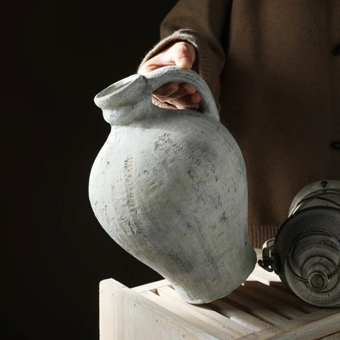 Retro and Nostalgic Handmade Ceramic Vases 25.5CM High Handmade Style Flower Vase Dried Flowers Decorative Home Decoration