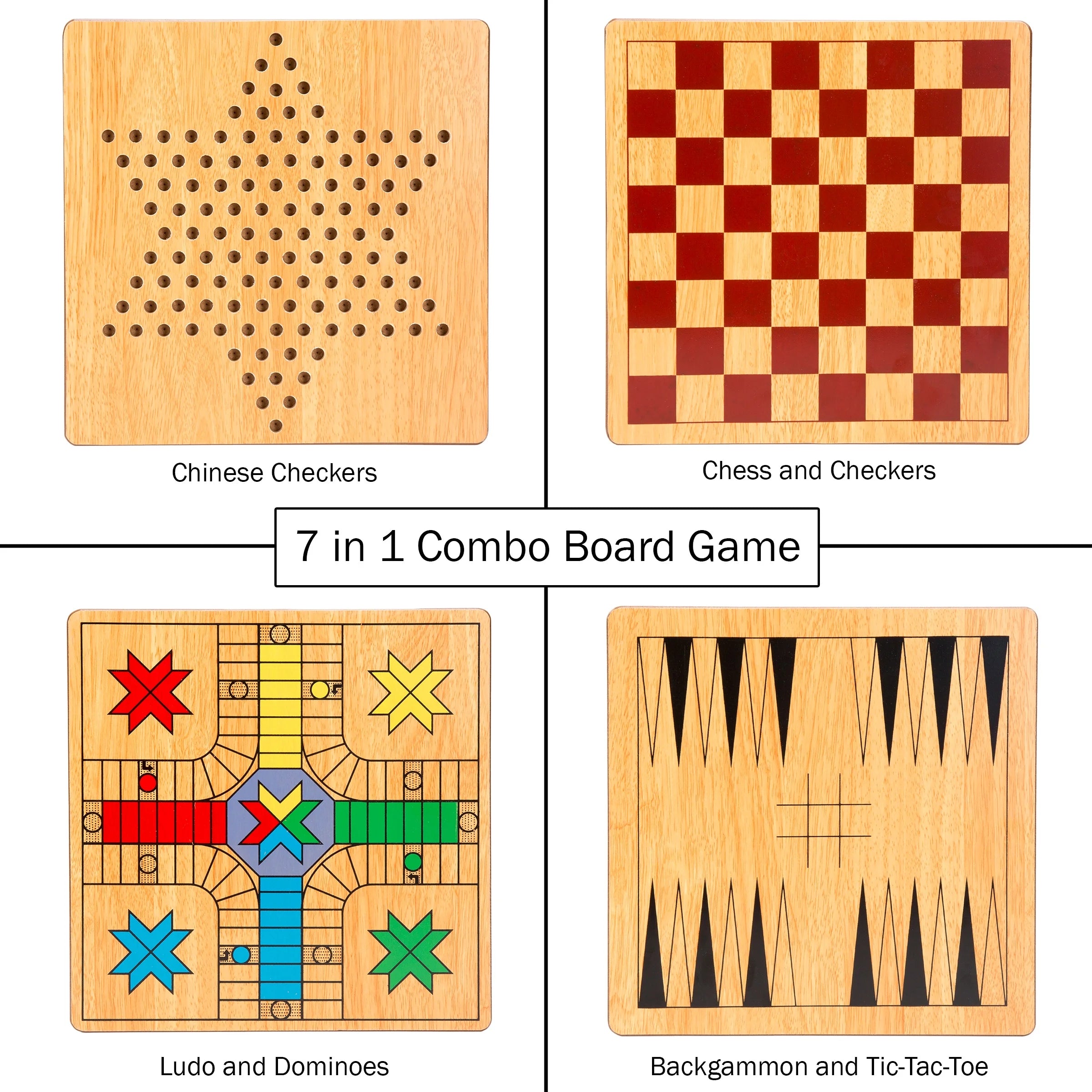 7-In-1 Combo Game - Chess, Ludo, Chinese Checkers, Checkers, Backgammon, Dominoes, Tic-Tac-Toe for Adults and Kids