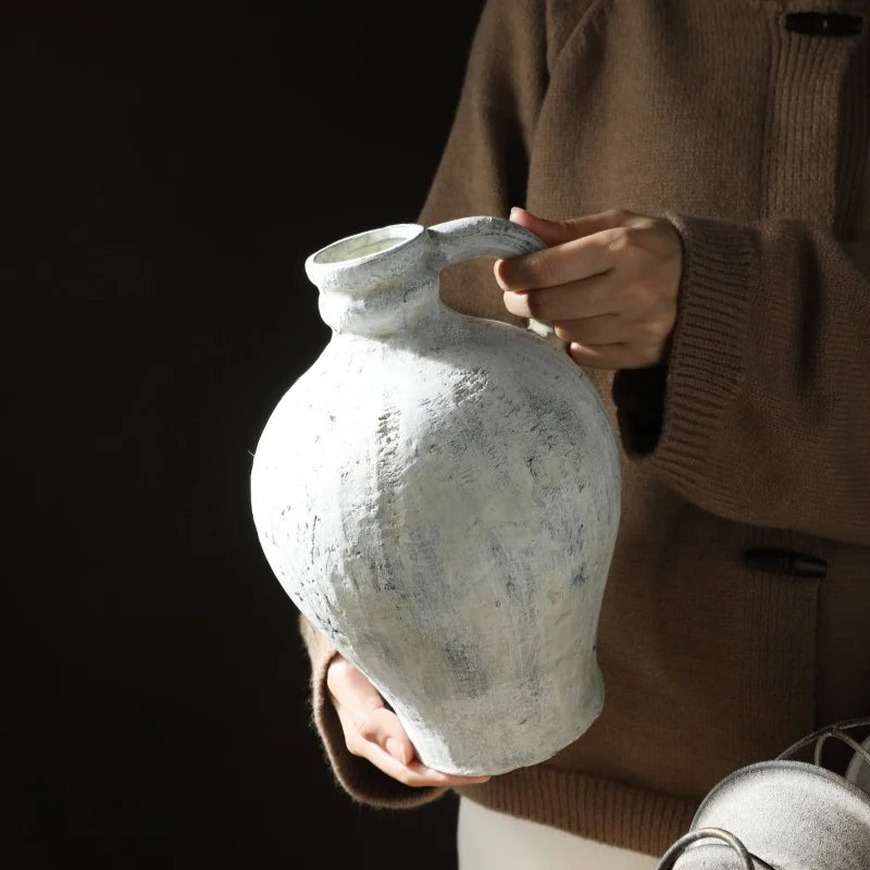 Retro and Nostalgic Handmade Ceramic Vases 25.5CM High Handmade Style Flower Vase Dried Flowers Decorative Home Decoration